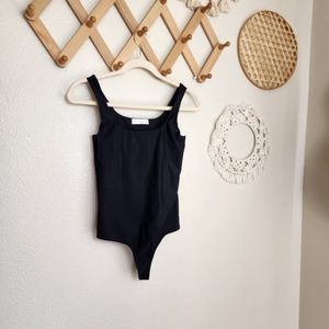 House Of Harlow 1960 Striped Seamless Sculpting Tank Bodysuit In Black Small